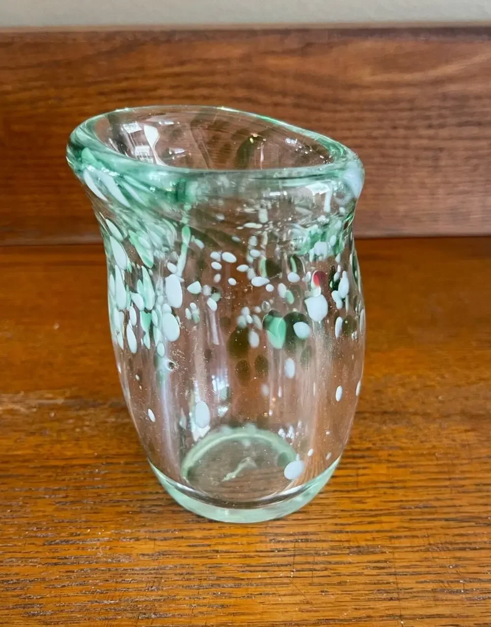 Art Glass Hand Blown Heavy Glass Vase Green & White Swirl 4